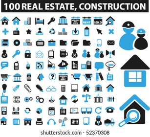 100 business, architecture, real estate, construction signs. vector
