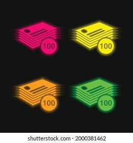 100 tarjetas de visita Icono de vector neón de cuatro colores brillantes