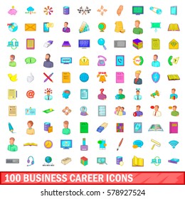 100 business career icons set in cartoon style for any design vector illustration