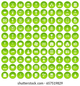 100 Business Career Icons Set Green Circle Isolated On White Background Vector Illustration