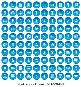 100 business career icons set in blue circle isolated on white vector illustration