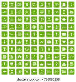 100 business career icons set in grunge style green color isolated on white background vector illustration