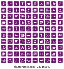 100 business career icons set in grunge style purple color isolated on white background vector illustration