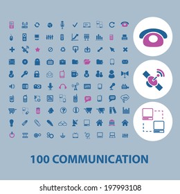 100 business communication icons set, vector