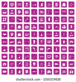 100 business day icons set in grunge style pink color isolated on white background vector illustration