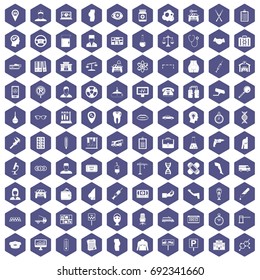 100 business day icons set in purple hexagon isolated vector illustration