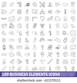 100 business elements icons set in outline style for any design vector illustration