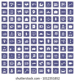 100 business group icons set in grunge style sapphire color isolated on white background vector illustration