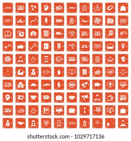 100 business group icons set in grunge style orange color isolated on white background vector illustration