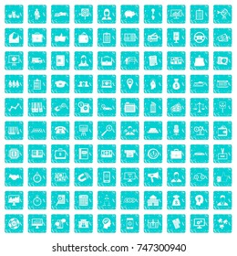 100 business group icons set in grunge style blue color isolated on white background vector illustration