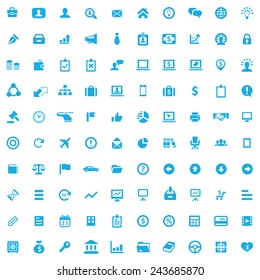 100 Business icons, blue on white background 