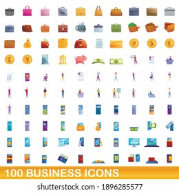 100 business icons set. Cartoon illustration of 100 business icons vector set isolated on white background