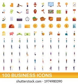 100 business icons set. Cartoon illustration of 100 business icons vector set isolated on white background