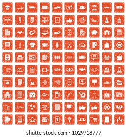 100 business icons set in grunge style orange color isolated on white background vector illustration