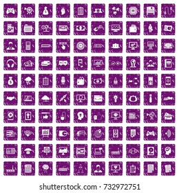 100 IT business icons set in grunge style purple color isolated on white background vector illustration