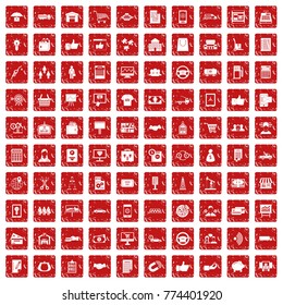 100 business icons set in grunge style red color isolated on white background vector illustration
