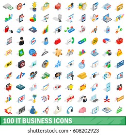 100 it business icons set in isometric 3d style for any design vector illustration