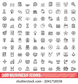 100 business icons set. Outline illustration of 100 business icons vector set isolated on white background