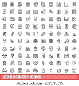 100 business icons set. Outline illustration of 100 business icons vector set isolated on white background