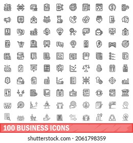 100 business icons set. Outline illustration of 100 business icons vector set isolated on white background