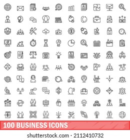 100 iconos de negocios. Ilustración de esquema de 100 iconos de negocios conjunto de vectores aislado en fondo blanco