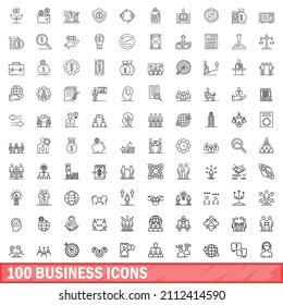 100 iconos de negocios. Ilustración de esquema de 100 iconos de negocios conjunto de vectores aislado en fondo blanco