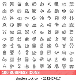 100 business icons set. Outline illustration of 100 business icons vector set isolated on white background