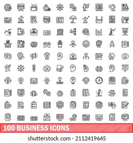 100 business icons set. Outline illustration of 100 business icons vector set isolated on white background