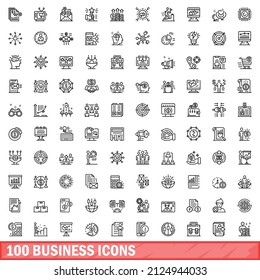 100 iconos de negocios. Ilustración de esquema de 100 iconos de negocios conjunto de vectores aislado en fondo blanco