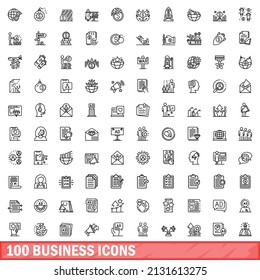 100 business icons set. Outline illustration of 100 business icons vector set isolated on white background