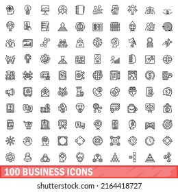 100 business icons set. Outline illustration of 100 business icons vector set isolated on white background