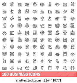 100 iconos de negocios. Ilustración de esquema de 100 iconos de negocios conjunto de vectores aislado en fondo blanco