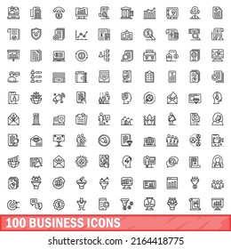 100 business icons set. Outline illustration of 100 business icons vector set isolated on white background