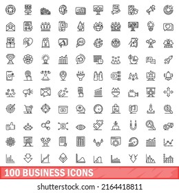 100 iconos de negocios. Ilustración de esquema de 100 iconos de negocios conjunto de vectores aislado en fondo blanco