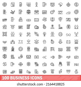 100 business icons set. Outline illustration of 100 business icons vector set isolated on white background