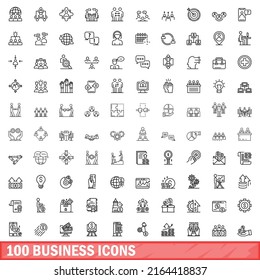 100 business icons set. Outline illustration of 100 business icons vector set isolated on white background