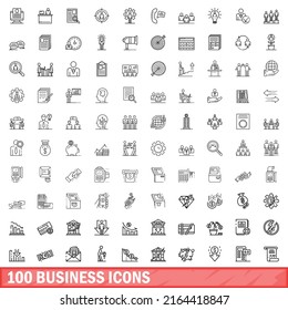 100 business icons set. Outline illustration of 100 business icons vector set isolated on white background