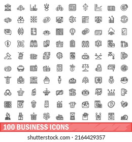 100 business icons set. Outline illustration of 100 business icons vector set isolated on white background