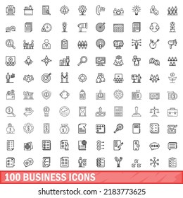 100 business icons set. Outline illustration of 100 business icons vector set isolated on white background