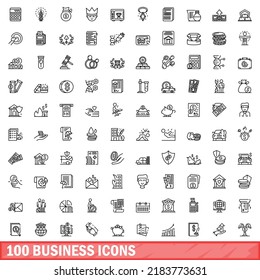 100 business icons set. Outline illustration of 100 business icons vector set isolated on white background