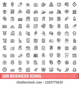 100 business icons set. Outline illustration of 100 business icons vector set isolated on white background