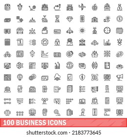 100 business icons set. Outline illustration of 100 business icons vector set isolated on white background