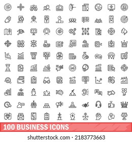 100 business icons set. Outline illustration of 100 business icons vector set isolated on white background