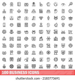 100 business icons set. Outline illustration of 100 business icons vector set isolated on white background