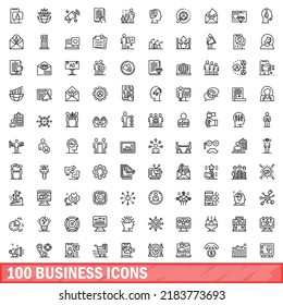 100 business icons set. Outline illustration of 100 business icons vector set isolated on white background