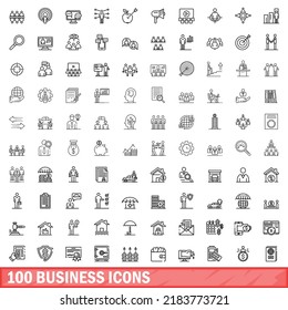 100 business icons set. Outline illustration of 100 business icons vector set isolated on white background