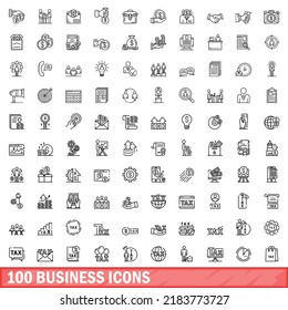 100 business icons set. Outline illustration of 100 business icons vector set isolated on white background