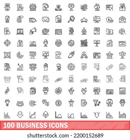 100 business icons set. Outline illustration of 100 business icons vector set isolated on white background