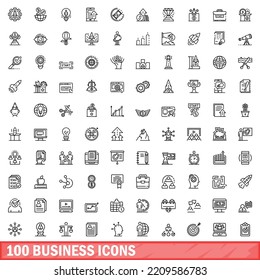100 business icons set. Outline illustration of 100 business icons vector set isolated on white background