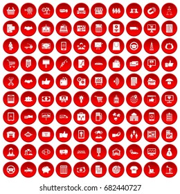 100 business icons set in red circle isolated on white vector illustration
